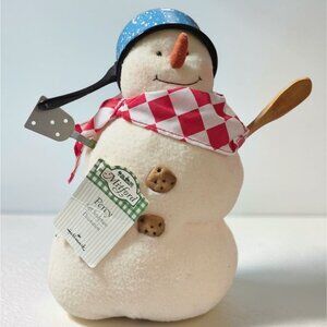 Hallmark Mitford Soft Sculpture Snowman Tin Cup Hat Cookie Buttons 10.5" HTF